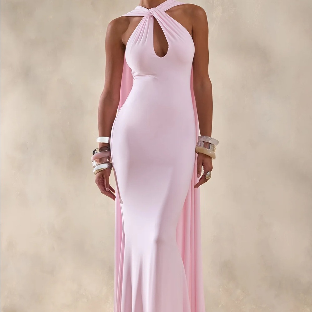 Link Pink Twist Halter Cape Maxi Dress - Picture 1 of 4